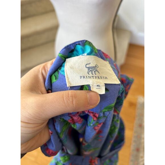 PrintFresh Blue Hummingbird Floral Print Night Dress Nightgown - Picture 4 of 7